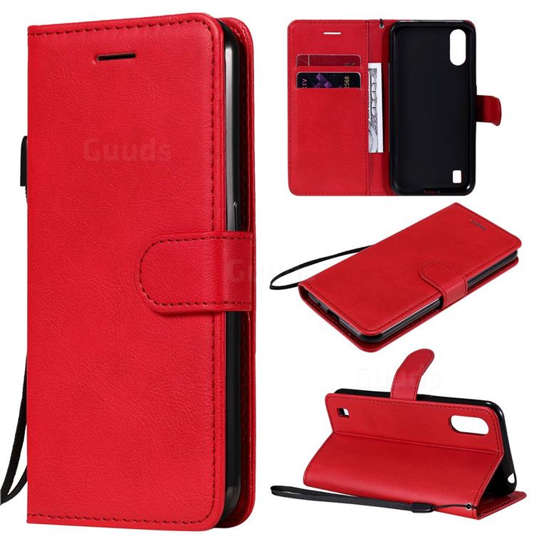 Retro Greek Classic Smooth PU Leather Wallet Phone Case for Samsung Galaxy M01 - Red