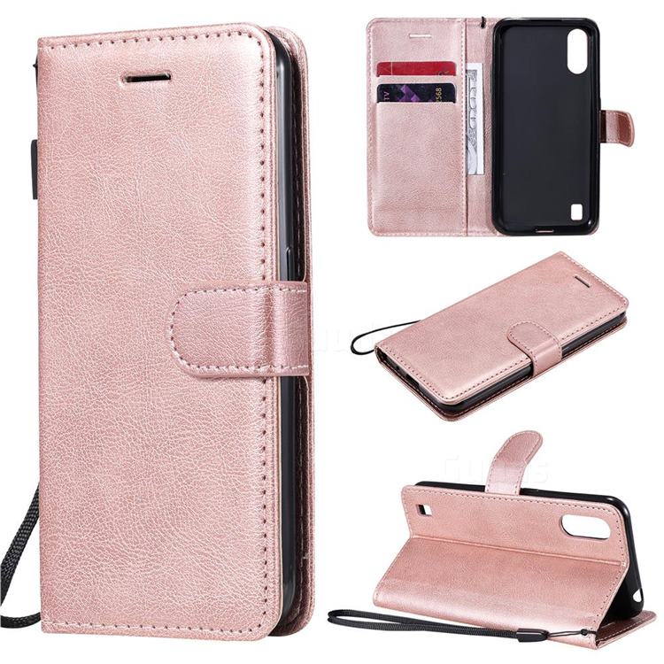 Retro Greek Classic Smooth PU Leather Wallet Phone Case for Samsung Galaxy M01 - Rose Gold