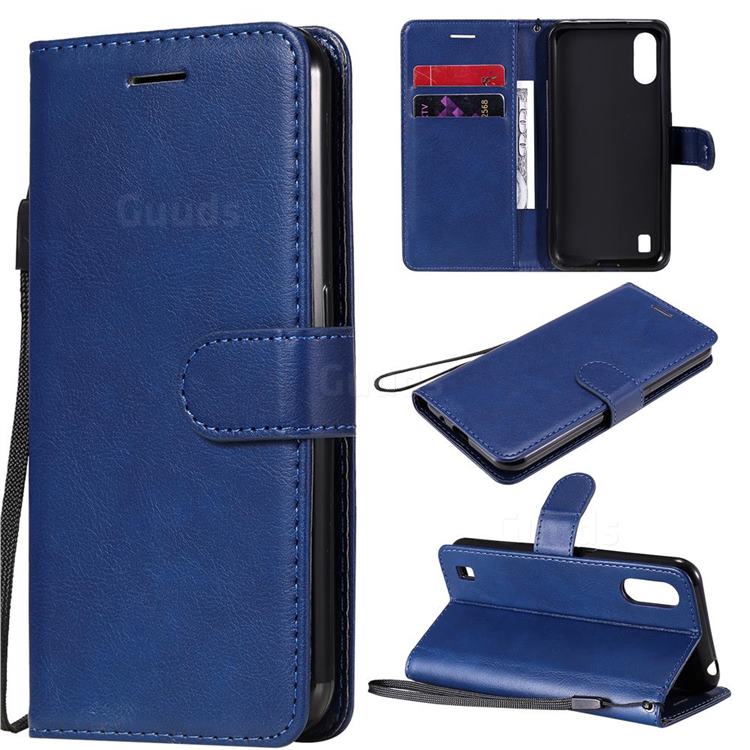 Retro Greek Classic Smooth PU Leather Wallet Phone Case for Samsung Galaxy M01 - Blue
