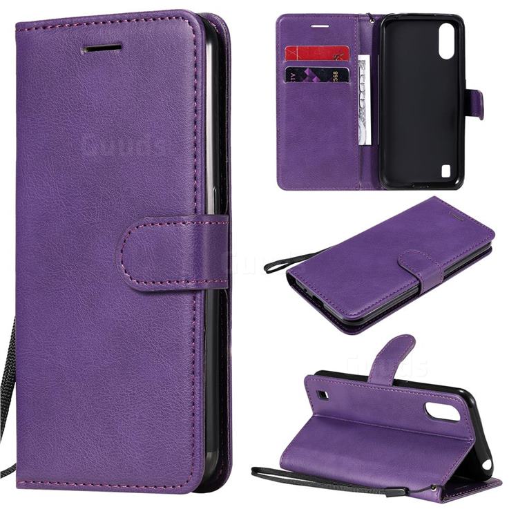 Retro Greek Classic Smooth PU Leather Wallet Phone Case for Samsung Galaxy M01 - Purple