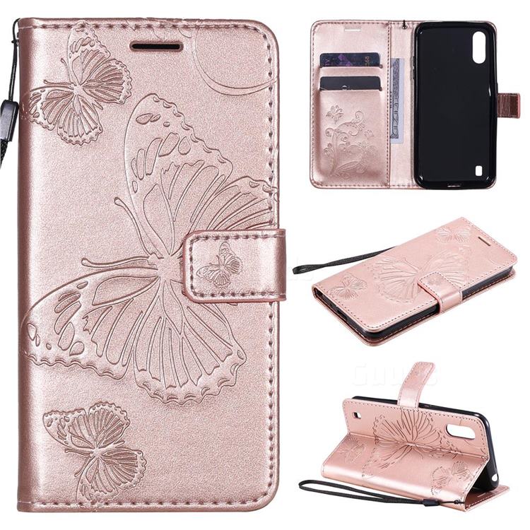 Embossing 3D Butterfly Leather Wallet Case for Samsung Galaxy M01 - Rose Gold