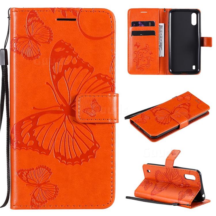Embossing 3D Butterfly Leather Wallet Case for Samsung Galaxy M01 - Orange