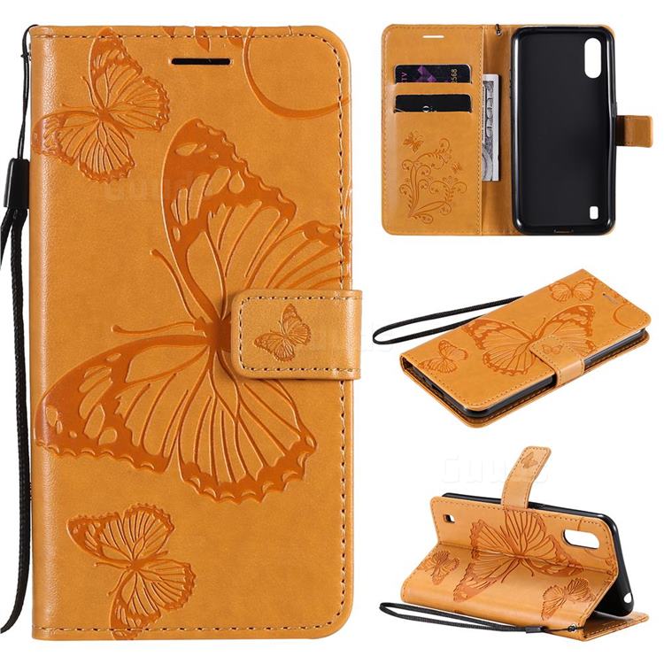 Embossing 3D Butterfly Leather Wallet Case for Samsung Galaxy M01 - Yellow