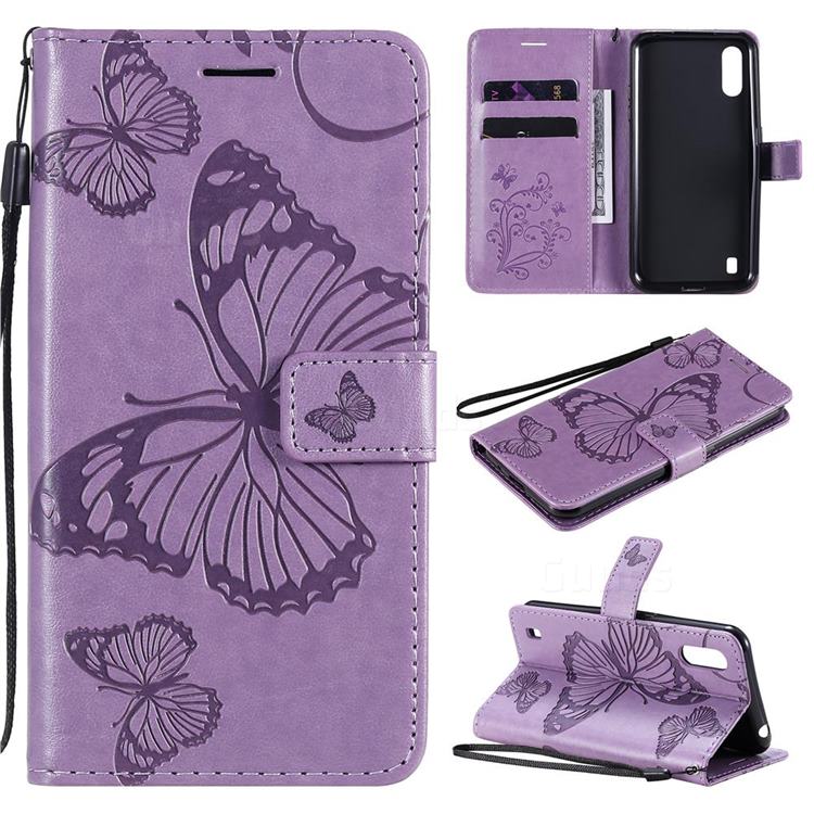 Embossing 3D Butterfly Leather Wallet Case for Samsung Galaxy M01 - Purple