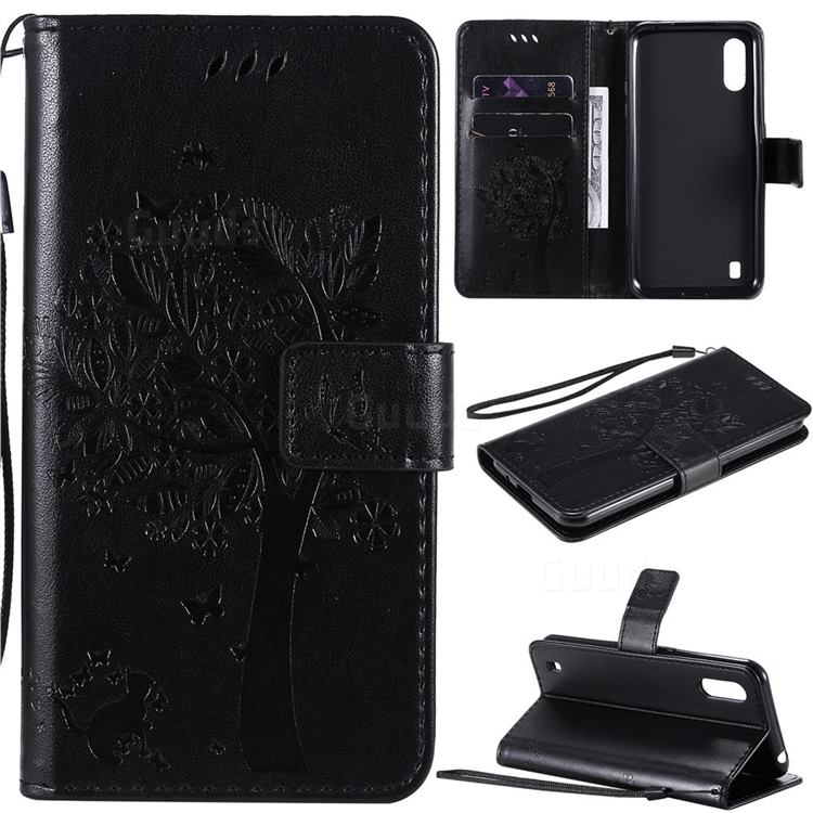 Embossing Butterfly Tree Leather Wallet Case for Samsung Galaxy M01 - Black