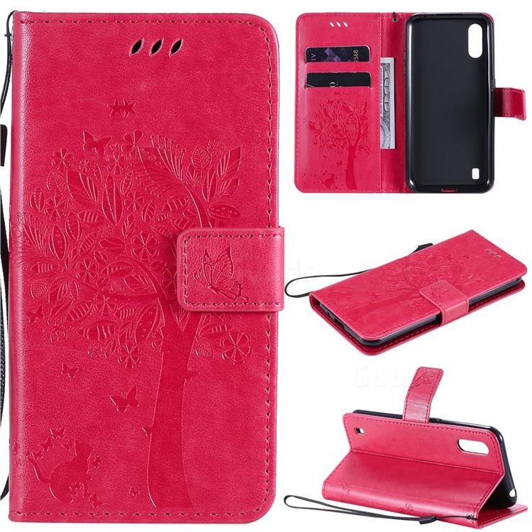 Embossing Butterfly Tree Leather Wallet Case for Samsung Galaxy M01 - Rose