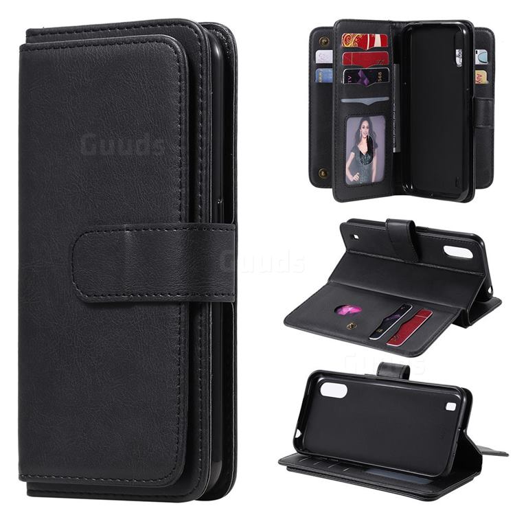 Multi-function Ten Card Slots and Photo Frame PU Leather Wallet Phone Case Cover for Samsung Galaxy M01 - Black