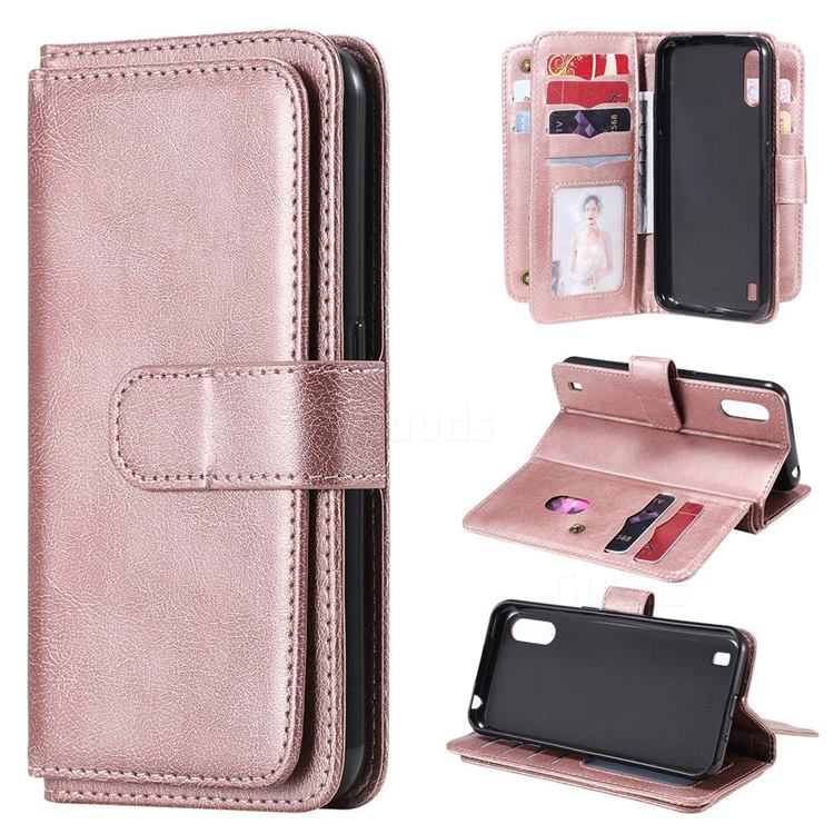 Multi-function Ten Card Slots and Photo Frame PU Leather Wallet Phone Case Cover for Samsung Galaxy M01 - Rose Gold