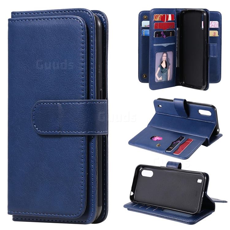 Multi-function Ten Card Slots and Photo Frame PU Leather Wallet Phone Case Cover for Samsung Galaxy M01 - Dark Blue