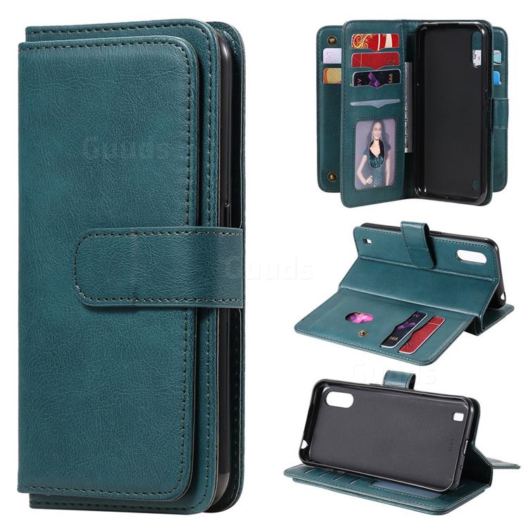 Multi-function Ten Card Slots and Photo Frame PU Leather Wallet Phone Case Cover for Samsung Galaxy M01 - Dark Green