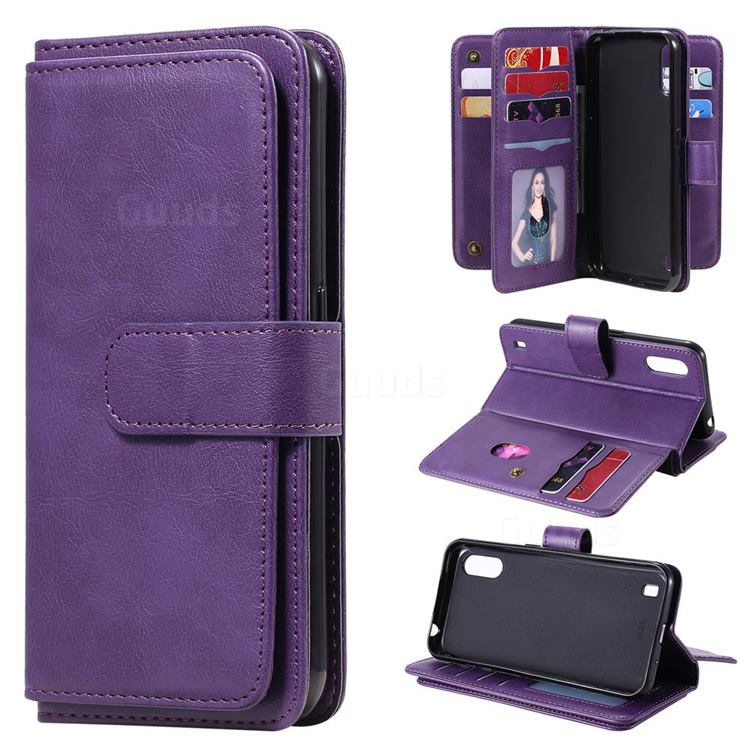 Multi-function Ten Card Slots and Photo Frame PU Leather Wallet Phone Case Cover for Samsung Galaxy M01 - Violet