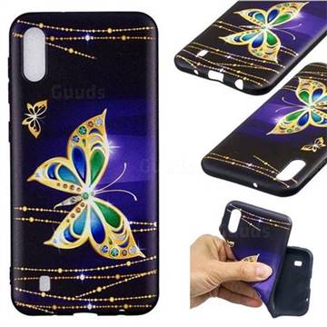 Golden Shining Butterfly 3D Embossed Relief Black Soft Back Cover for Samsung Galaxy M10