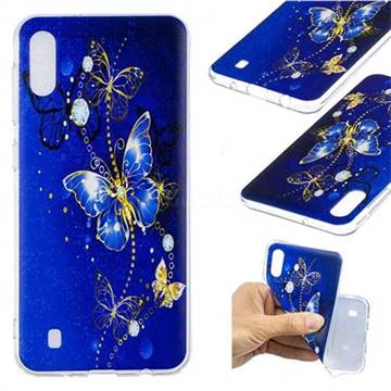 Gold and Blue Butterfly Super Clear Soft TPU Back Cover for Samsung Galaxy M10