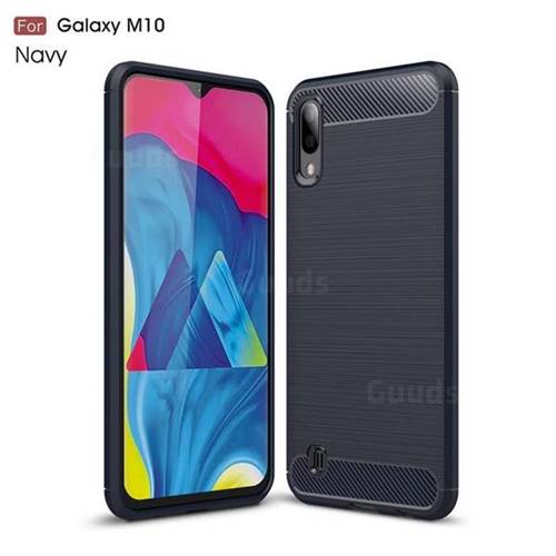 Luxury Carbon Fiber Brushed Wire Drawing Silicone TPU Back Cover for Samsung Galaxy M10 - Navy
