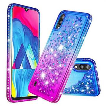 Diamond Frame Liquid Glitter Quicksand Sequins Phone Case for Samsung Galaxy M10 - Blue Purple