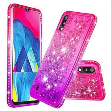 Diamond Frame Liquid Glitter Quicksand Sequins Phone Case for Samsung Galaxy M10 - Pink Purple