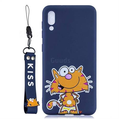 Blue Cute Cat Soft Kiss Candy Hand Strap Silicone Case for Samsung Galaxy M10