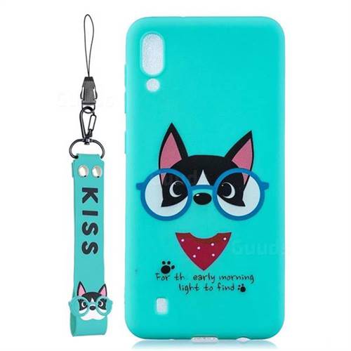 Green Glasses Dog Soft Kiss Candy Hand Strap Silicone Case for Samsung Galaxy M10