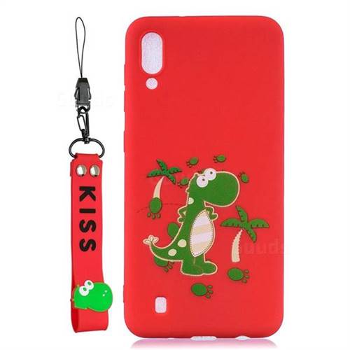 Red Dinosaur Soft Kiss Candy Hand Strap Silicone Case for Samsung Galaxy M10