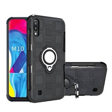 Ice Cube Shockproof PC + Silicon Invisible Ring Holder Phone Case for Samsung Galaxy M10 - Black