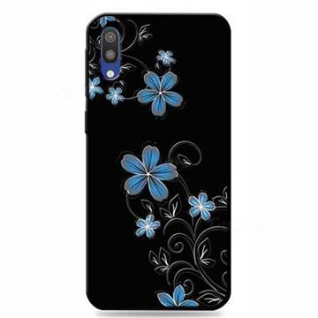 Little Blue Flowers 3D Embossed Relief Black TPU Cell Phone Back Cover for Samsung Galaxy M10