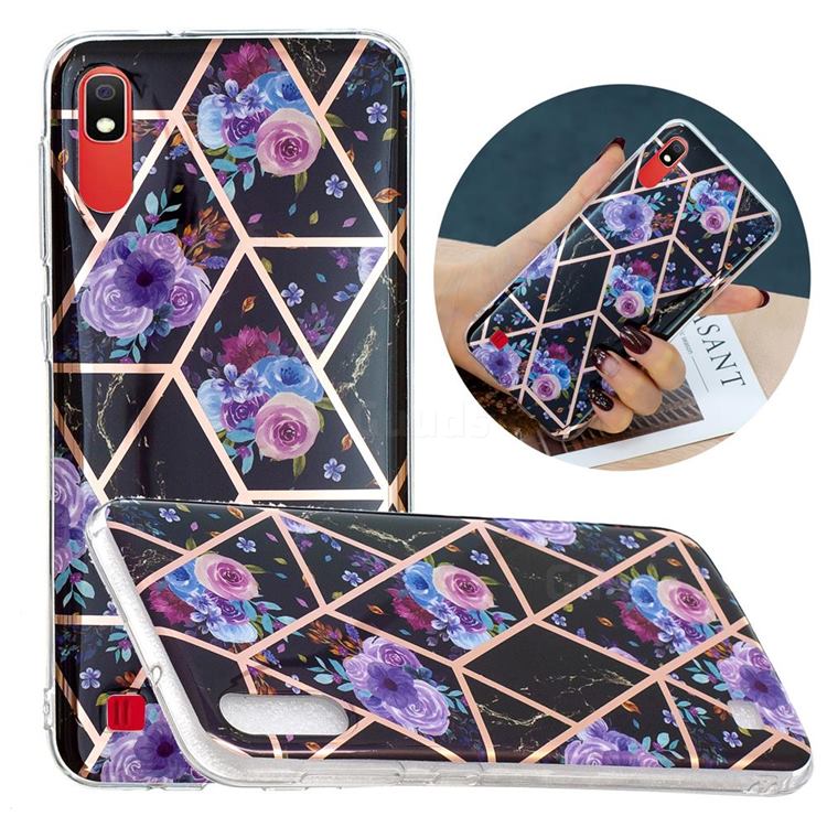 Black Flower Painted Marble Electroplating Protective Case for Samsung Galaxy M10