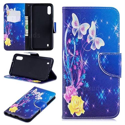 Yellow Flower Butterfly Leather Wallet Case for Samsung Galaxy M10