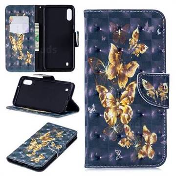 Silver Golden Butterfly 3D Painted Leather Wallet Phone Case for Samsung Galaxy M10