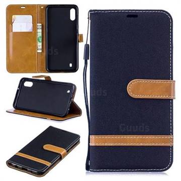 Jeans Cowboy Denim Leather Wallet Case for Samsung Galaxy M10 - Black