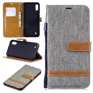 Jeans Cowboy Denim Leather Wallet Case for Samsung Galaxy M10 - Gray