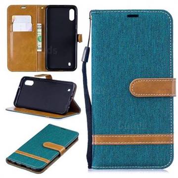 Jeans Cowboy Denim Leather Wallet Case for Samsung Galaxy M10 - Green