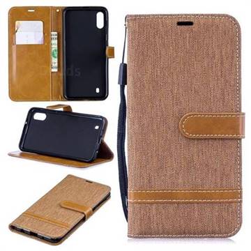 Jeans Cowboy Denim Leather Wallet Case for Samsung Galaxy M10 - Brown