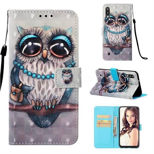Sweet Gray Owl 3D Painted Leather Wallet Case for Samsung Galaxy M10