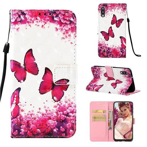 Rose Butterfly 3D Painted Leather Wallet Case for Samsung Galaxy M10