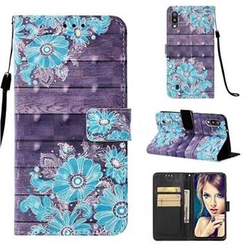 Blue Flower 3D Painted Leather Wallet Case for Samsung Galaxy M10