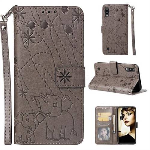 Embossing Fireworks Elephant Leather Wallet Case for Samsung Galaxy M10 - Gray