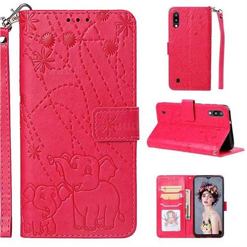 Embossing Fireworks Elephant Leather Wallet Case for Samsung Galaxy M10 - Red