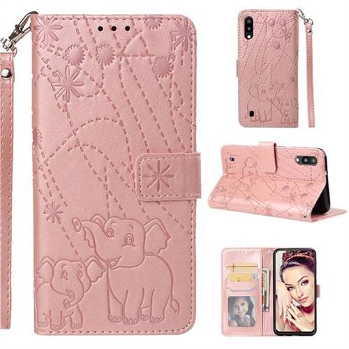 Embossing Fireworks Elephant Leather Wallet Case for Samsung Galaxy M10 - Rose Gold