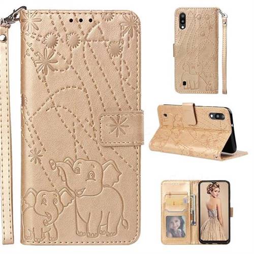 Embossing Fireworks Elephant Leather Wallet Case for Samsung Galaxy M10 - Golden
