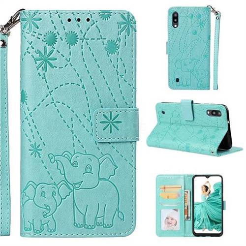 Embossing Fireworks Elephant Leather Wallet Case for Samsung Galaxy M10 - Green