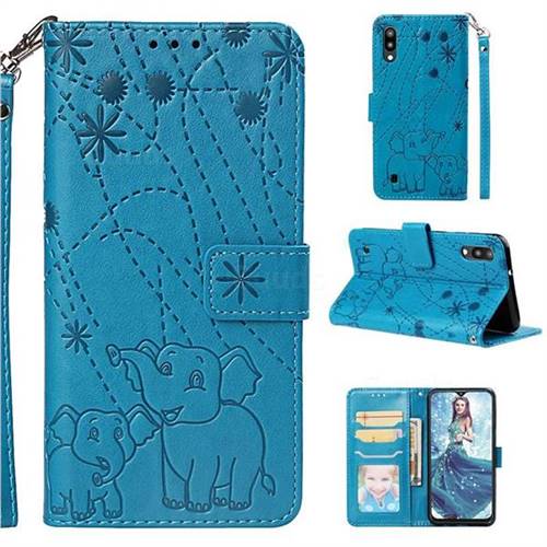 Embossing Fireworks Elephant Leather Wallet Case for Samsung Galaxy M10 - Blue