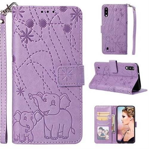 Embossing Fireworks Elephant Leather Wallet Case for Samsung Galaxy M10 - Purple
