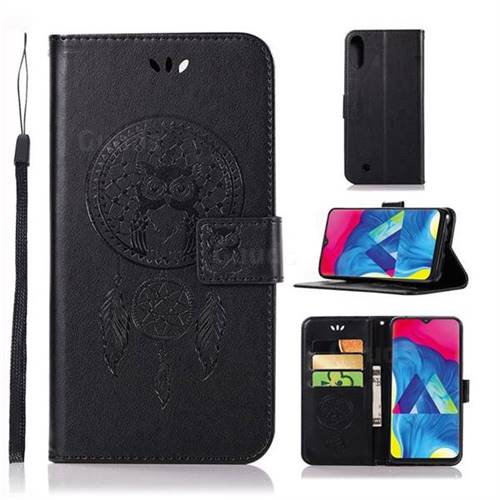 Intricate Embossing Owl Campanula Leather Wallet Case for Samsung Galaxy M10 - Black