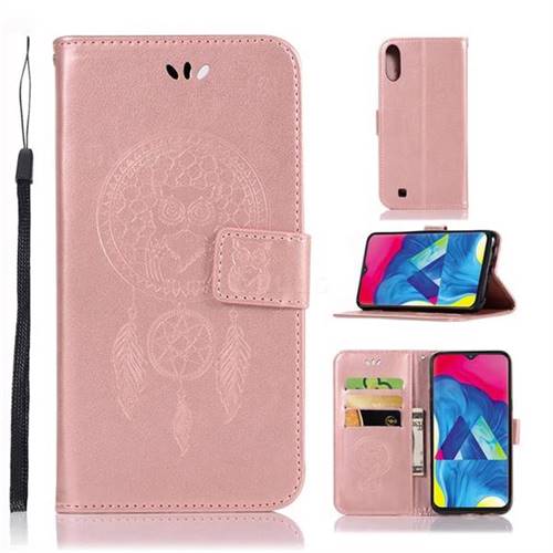 Intricate Embossing Owl Campanula Leather Wallet Case for Samsung Galaxy M10 - Rose Gold