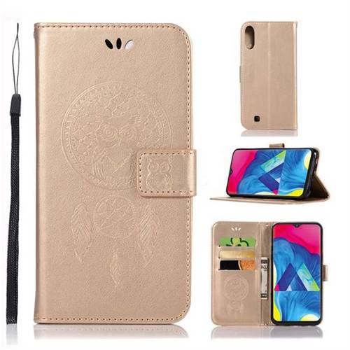 Intricate Embossing Owl Campanula Leather Wallet Case for Samsung Galaxy M10 - Champagne