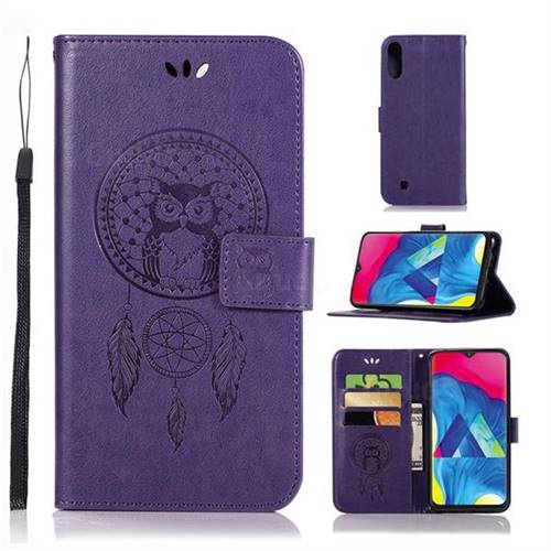 Intricate Embossing Owl Campanula Leather Wallet Case for Samsung Galaxy M10 - Purple
