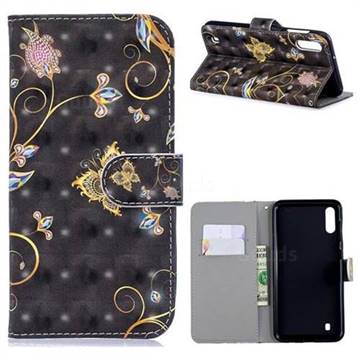 Black Butterfly 3D Painted Leather Phone Wallet Case for Samsung Galaxy M10