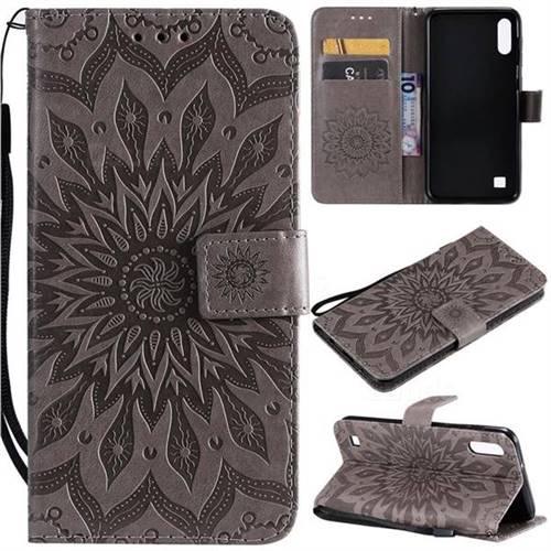 Embossing Sunflower Leather Wallet Case for Samsung Galaxy M10 - Gray