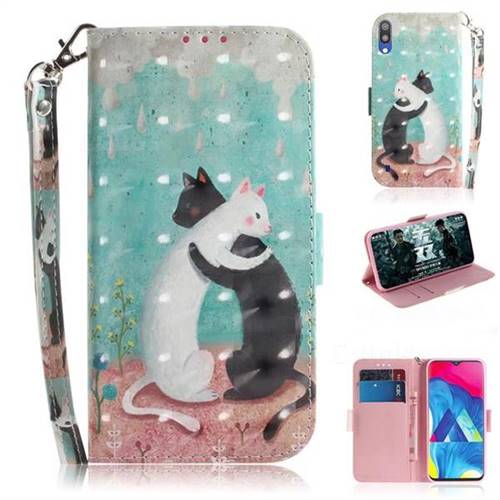 Black and White Cat 3D Painted Leather Wallet Phone Case for Samsung Galaxy M10