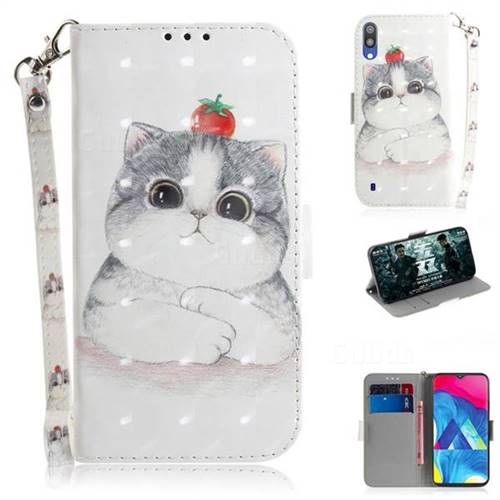 Cute Tomato Cat 3D Painted Leather Wallet Phone Case for Samsung Galaxy M10